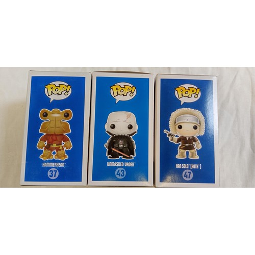 105 - Funko Pop/ bobble head Star Wars #37, #43 & #47 Hammerhead, Unmasked Vader & Han Solo (Hoth)