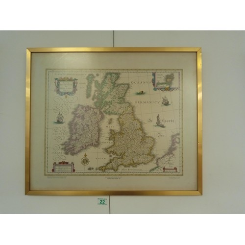 22 - Vintage map of Britain framed