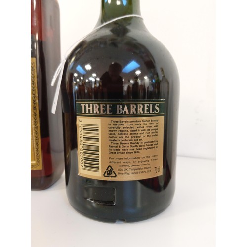 43 - 2 bottles of brandy Napoleon brandy 1L 36 vol & Three Barrels 70cl 40 vol