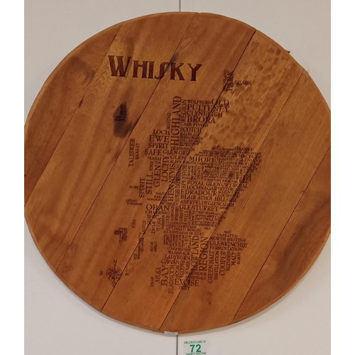 72 - Whisky cask top with the map of Scotland with names of the distilleries