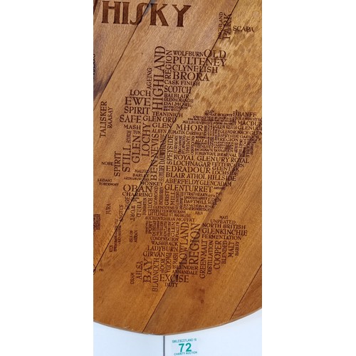 72 - Whisky cask top with the map of Scotland with names of the distilleries