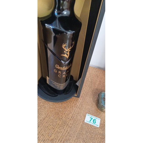 76 - Glenfiddich Grand Cru empty bottle (cost £320 full) and case plus other cases and Players Medium Nav... 