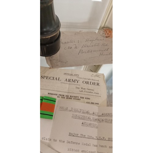 97 - Military ephemera to Major The Hon. V.H.F. Hopkins plus believed military binoculars