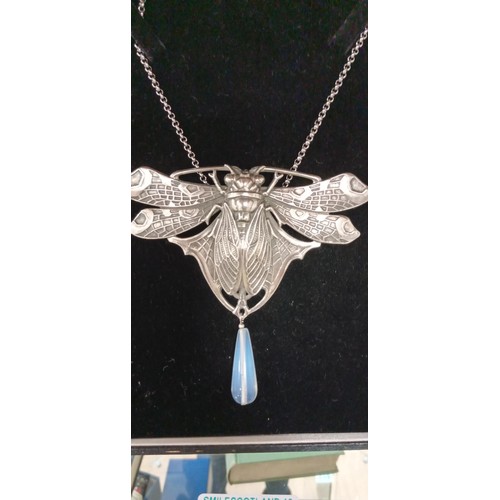 108 - Scarab beetle dragonfly necklace with opaline drop