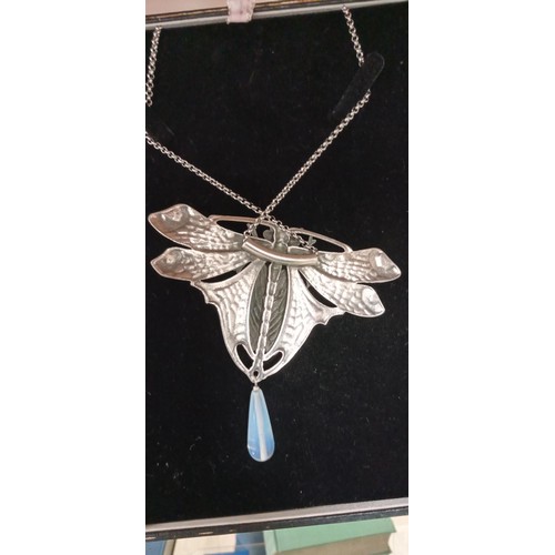 108 - Scarab beetle dragonfly necklace with opaline drop