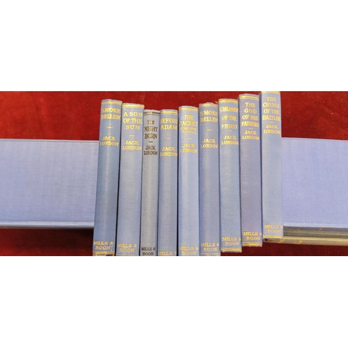 120 - Mills & Boon 16 volumes by Jack London in mainly blue cloth and gilt lettering to spine, dates circa... 