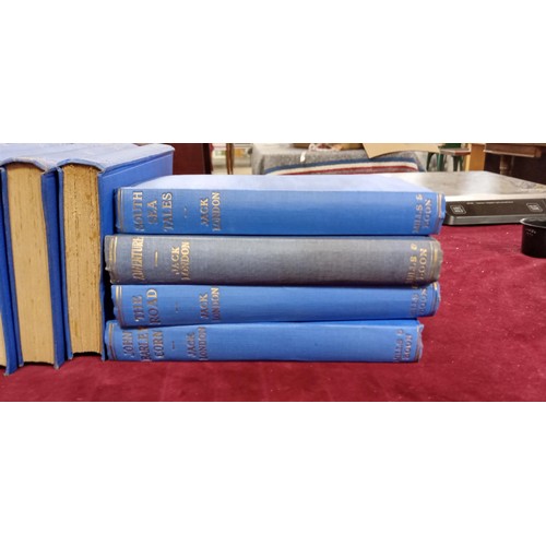 120 - Mills & Boon 16 volumes by Jack London in mainly blue cloth and gilt lettering to spine, dates circa... 