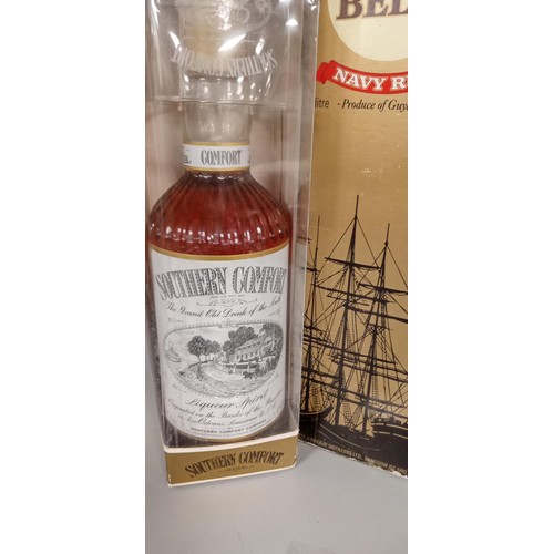 192 - Four Bells Naval Rum 100 proof 57 vol in original box plus Southern Comfort 70cl 40 vol with free gl... 