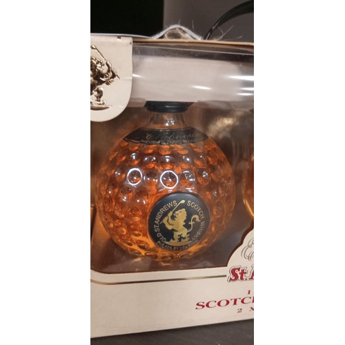 168 - Old St Andrews 1L scotch whisky 2 x 50cl golf ball shaped in original box 40vol