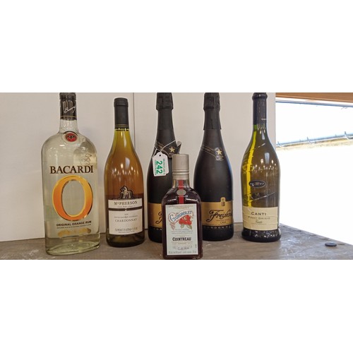 242 - Selection of wine, Bacardi original orange rum 35 vol 1L, Cointreau & Freixenet Cava