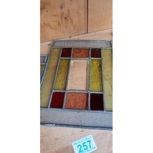 257 - 4 vintage small stained glass windowpanes slight damage to one