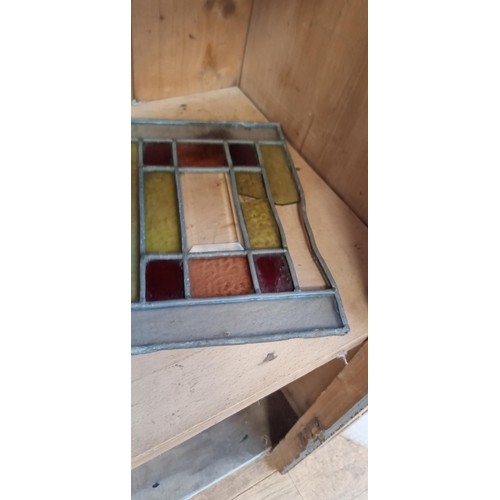 257 - 4 vintage small stained glass windowpanes slight damage to one