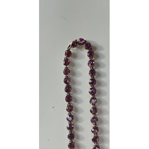 260 - Vintage white metal necklace with purple stones