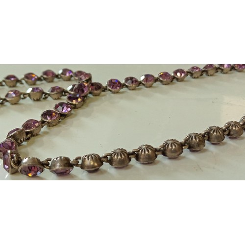 260 - Vintage white metal necklace with purple stones