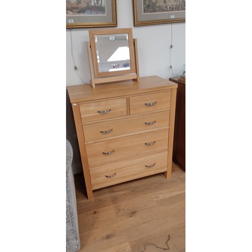 8 - 2 over 3 oak chest of drawers with matching bevelled separate mirror