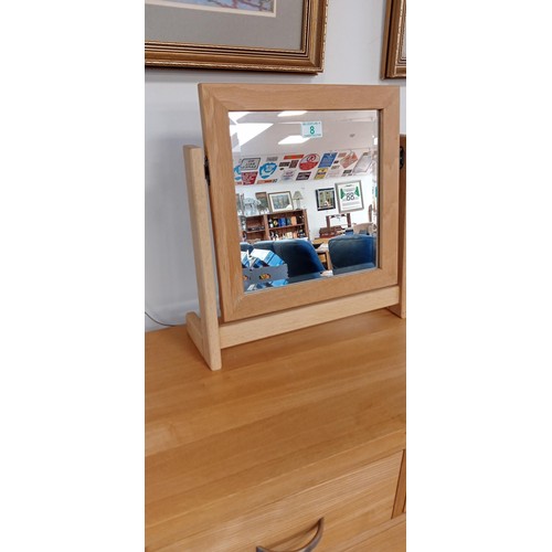 8 - 2 over 3 oak chest of drawers with matching bevelled separate mirror