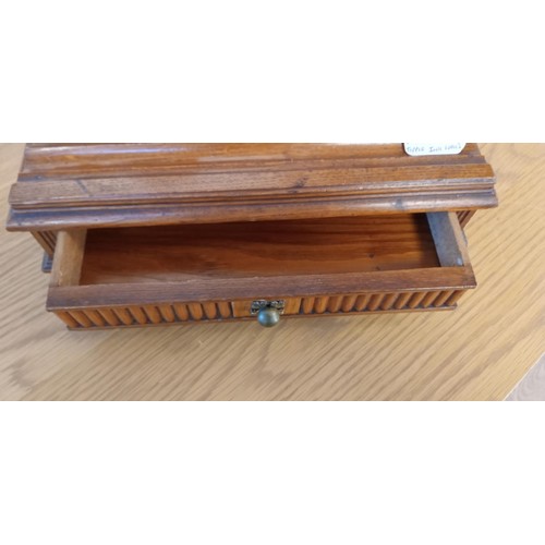 22 - Antique oak ink well desk stand with two cut glass brass topped ink wells