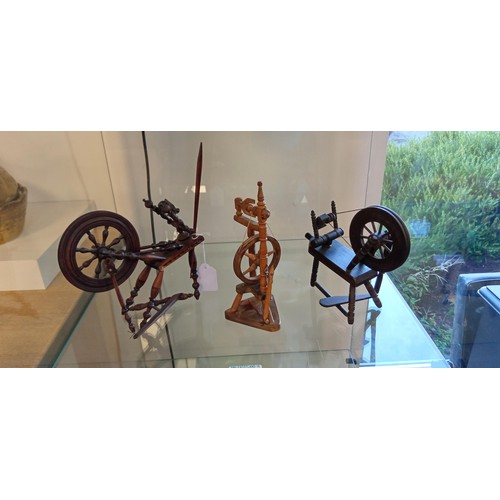 46 - 3 miniature model spinning wheels of different eras