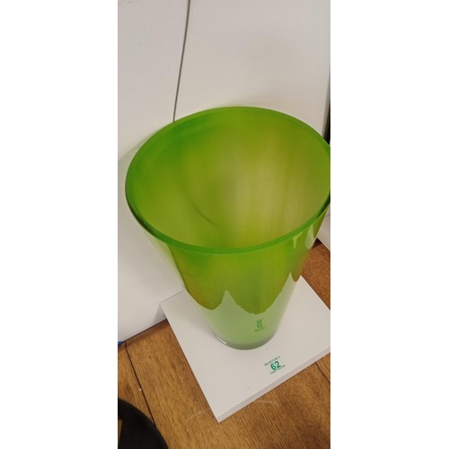 62 - Vintage tall glass green vase