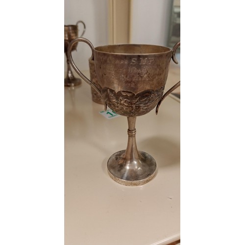 100 - White metal believed Indian small cup plus 2 1912 Asian design trophies dedicated to Det. Sergt Kilo... 