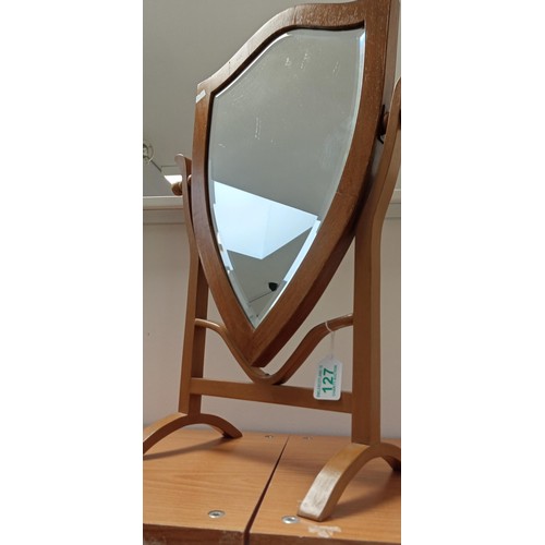 127 - Shield shape tabletop mirror with stand