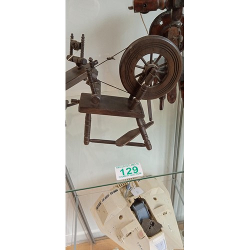 129 - Selection of 3 miniature model spinning wheels