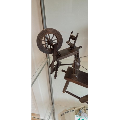 129 - Selection of 3 miniature model spinning wheels