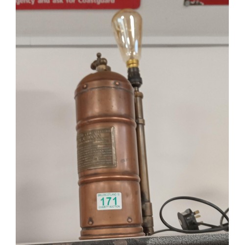 171 - Vintage copper fire extinguisher lamp