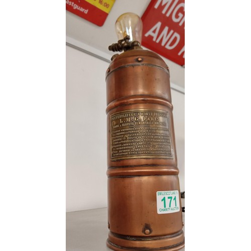 171 - Vintage copper fire extinguisher lamp