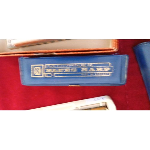 223 - Selection of vintage mouth organs Hohner Pro Harp, The Echo Super Vamper by M Hohner, Marine Band Ho... 