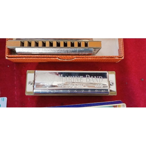 223 - Selection of vintage mouth organs Hohner Pro Harp, The Echo Super Vamper by M Hohner, Marine Band Ho... 