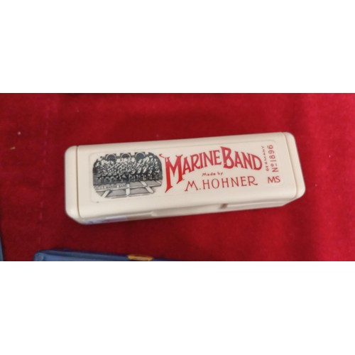 223 - Selection of vintage mouth organs Hohner Pro Harp, The Echo Super Vamper by M Hohner, Marine Band Ho... 