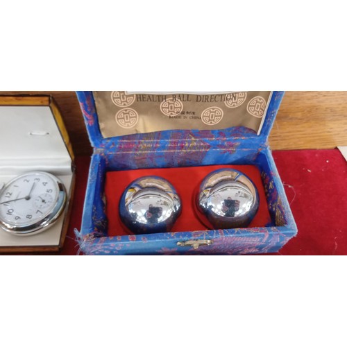 225 - 2 Pocket watches, cufflinks & Oriental Health balls in original box