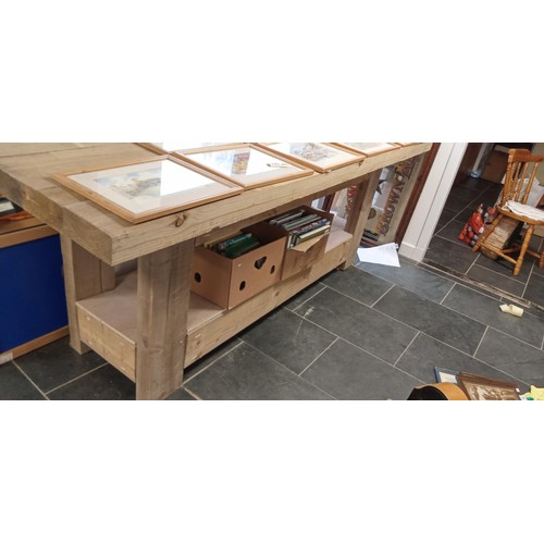 240 - Homemade heavy large wooden work bench measures 2m 40cm long x 77cm wide x 90cm high approx.