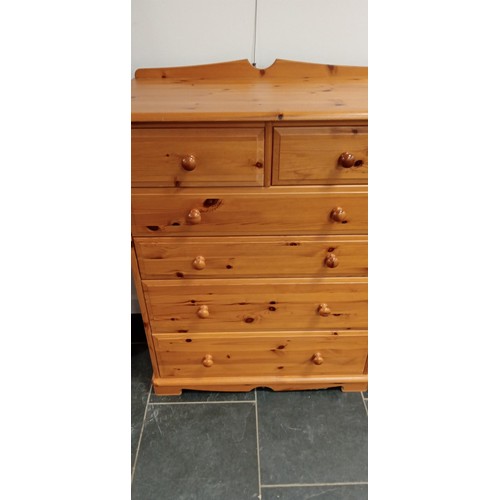 250 - Pine bedroom set chest of drawers, bedside table and tall boy