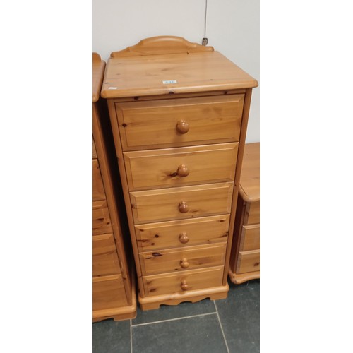 250 - Pine bedroom set chest of drawers, bedside table and tall boy