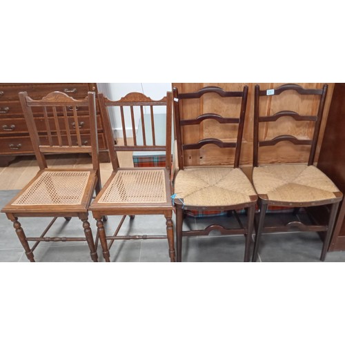 257 - 2 Reed & 2 wicker chairs