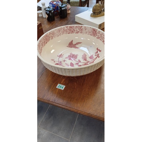 264 - Circa 1870 Copeland Ashbourne pink flowers and bird bamboo wash basin