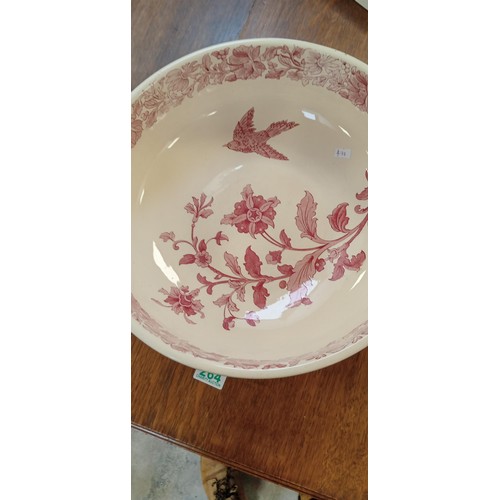 264 - Circa 1870 Copeland Ashbourne pink flowers and bird bamboo wash basin