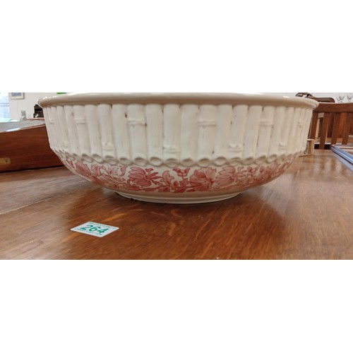 264 - Circa 1870 Copeland Ashbourne pink flowers and bird bamboo wash basin