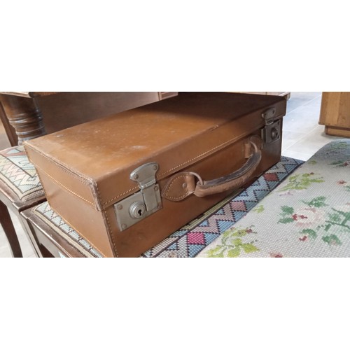 274 - 3 tapestry stools and a miniature suitcase