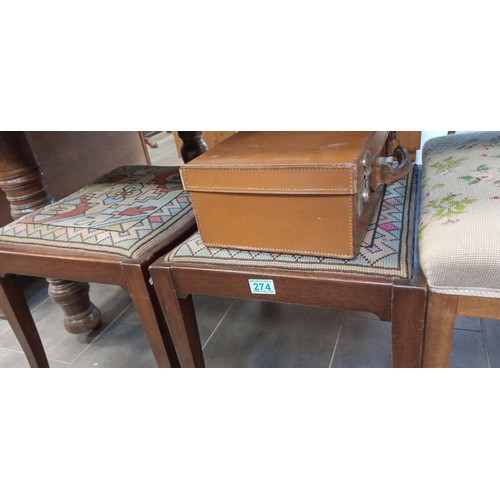 274 - 3 tapestry stools and a miniature suitcase