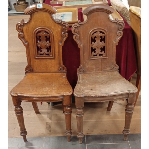 277 - Pair of Victorian oak hall chairs