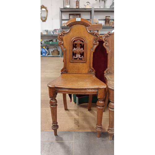 277 - Pair of Victorian oak hall chairs