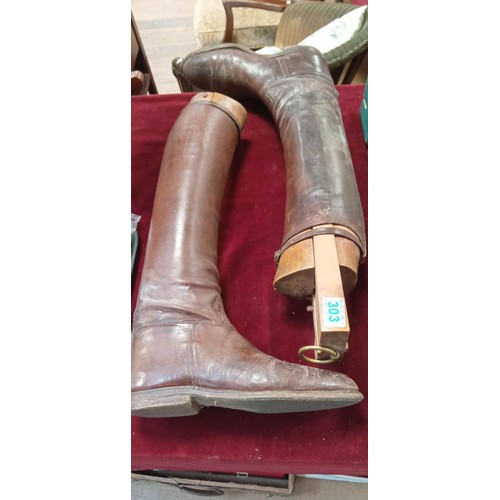 303 - Circa 1950's handmade in London leather riding boots with original trees