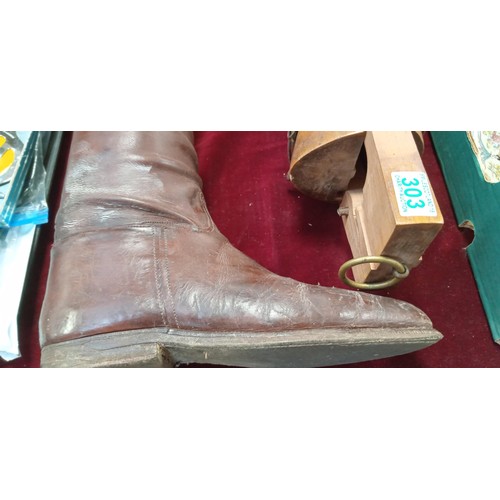 303 - Circa 1950's handmade in London leather riding boots with original trees