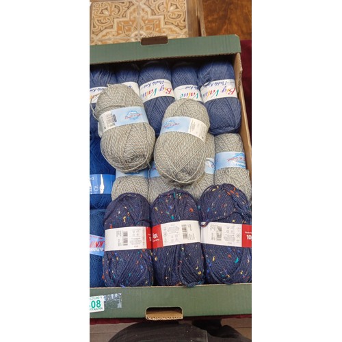 308 - Box of wool mainly blues and grey