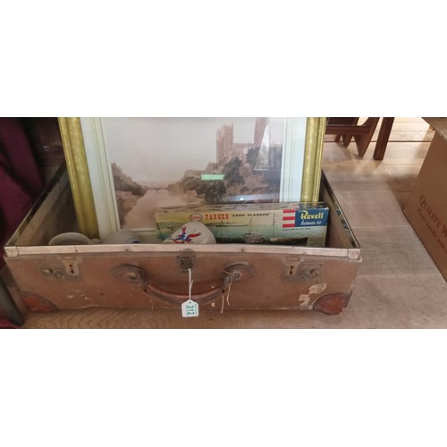 312 - Vintage case, picture and Revel boat plus German mugs