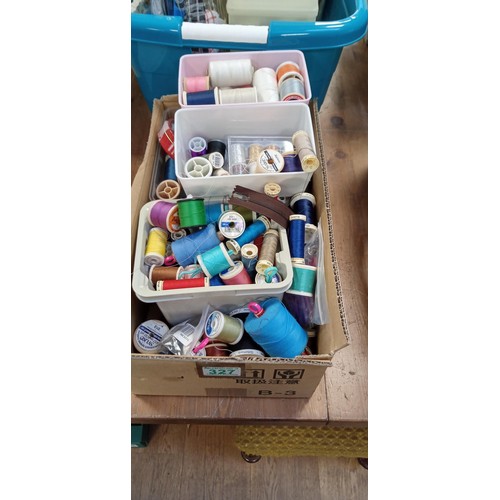 327 - Box of craft materials and threads