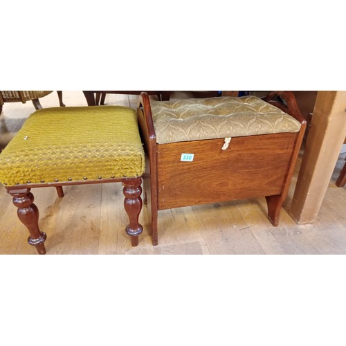 330 - Sewing box stool with contents and one other stool